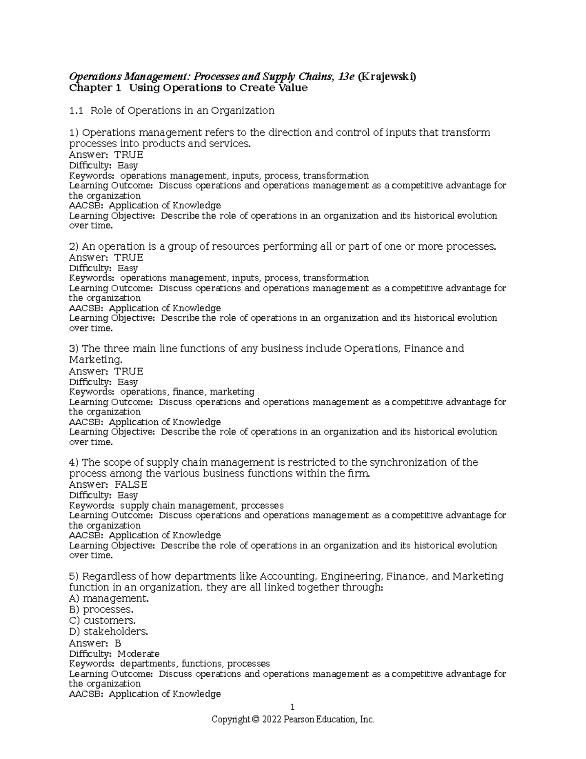 Operations Management Test Bank: Processes & Supply Chains, 13e - Studocu