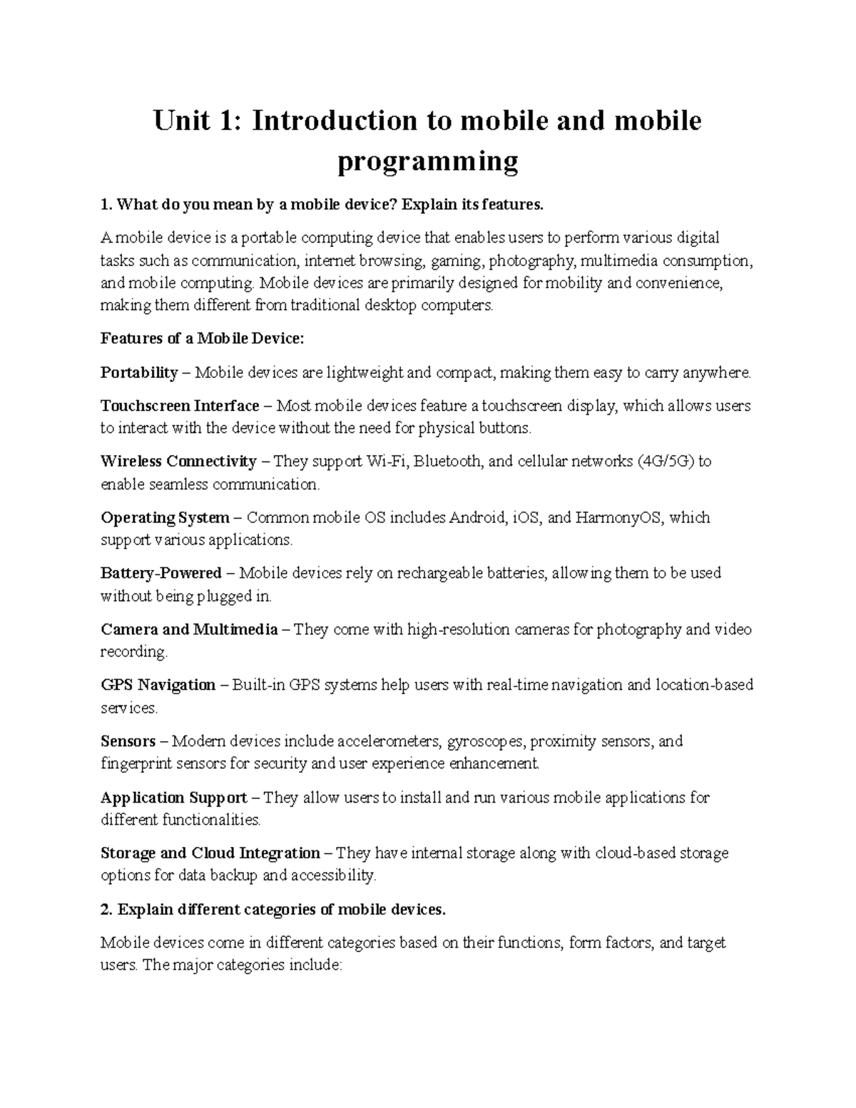 Unit 1: Intro to Mobile Devices & Programming (Course Code: INB 358 ...