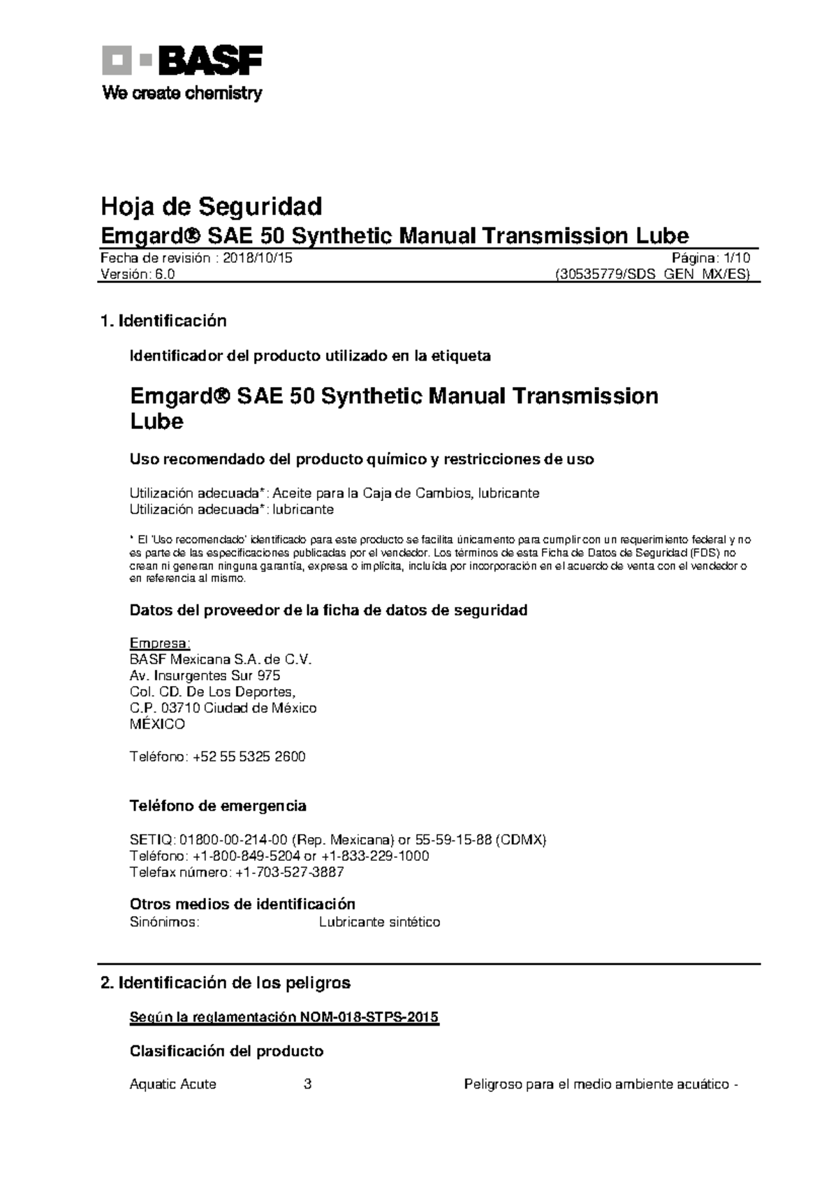 50223970 - Emgard SAE 50 Synthetic Manual Transmission Safety Data ...