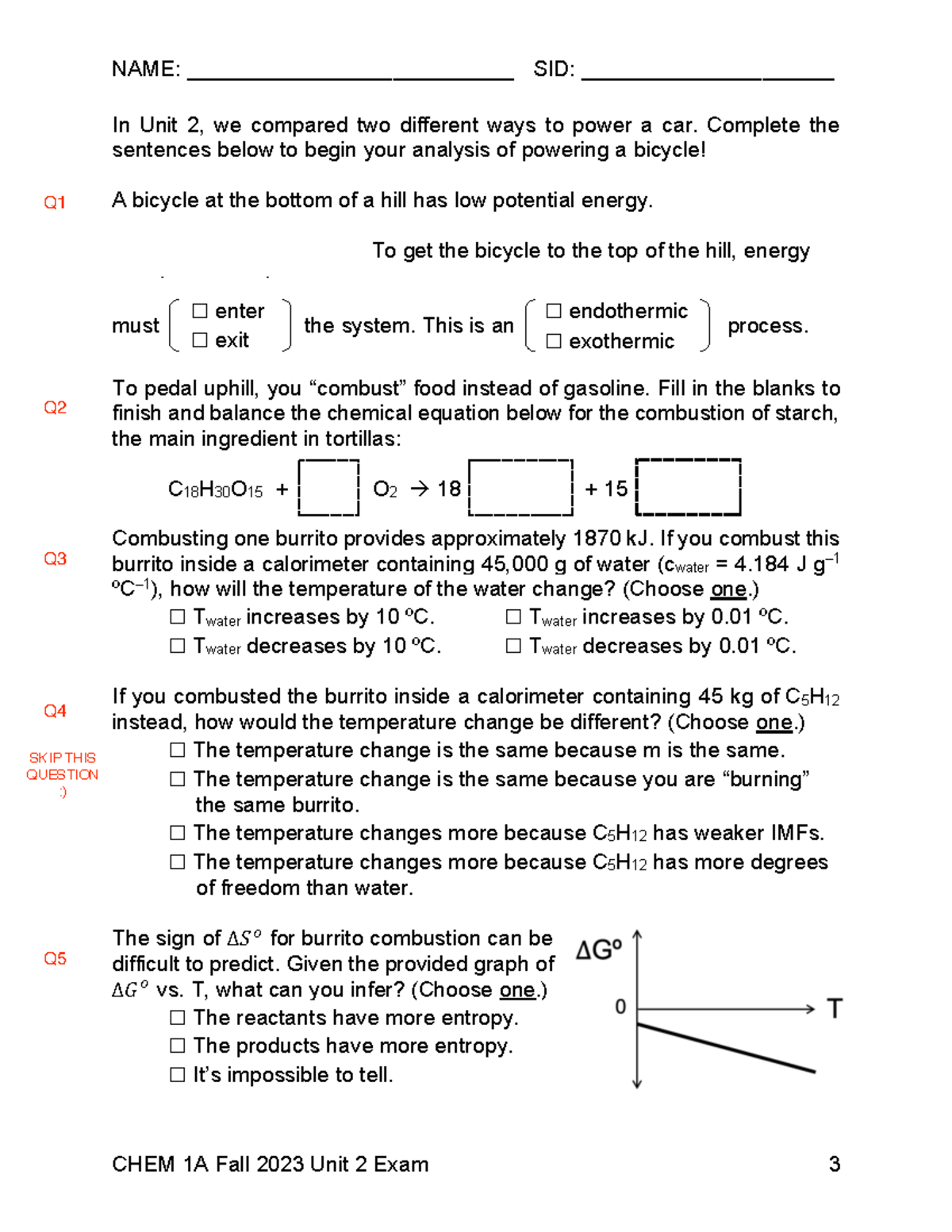 CHEM 1A Fall 2023 Unit 2 Exam Practice Questions & Answers - Studocu