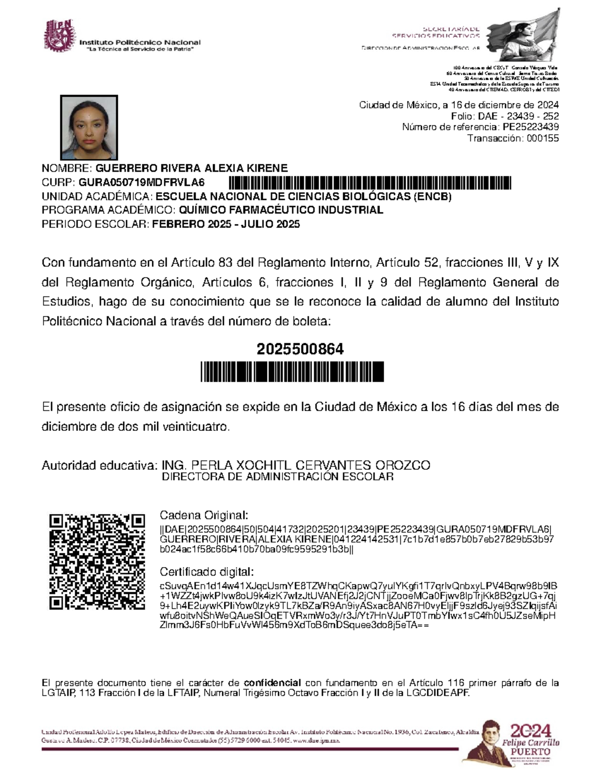 Reconocimiento de Alumno - Químico Farmacéutico Industrial - DAE 23439 ...