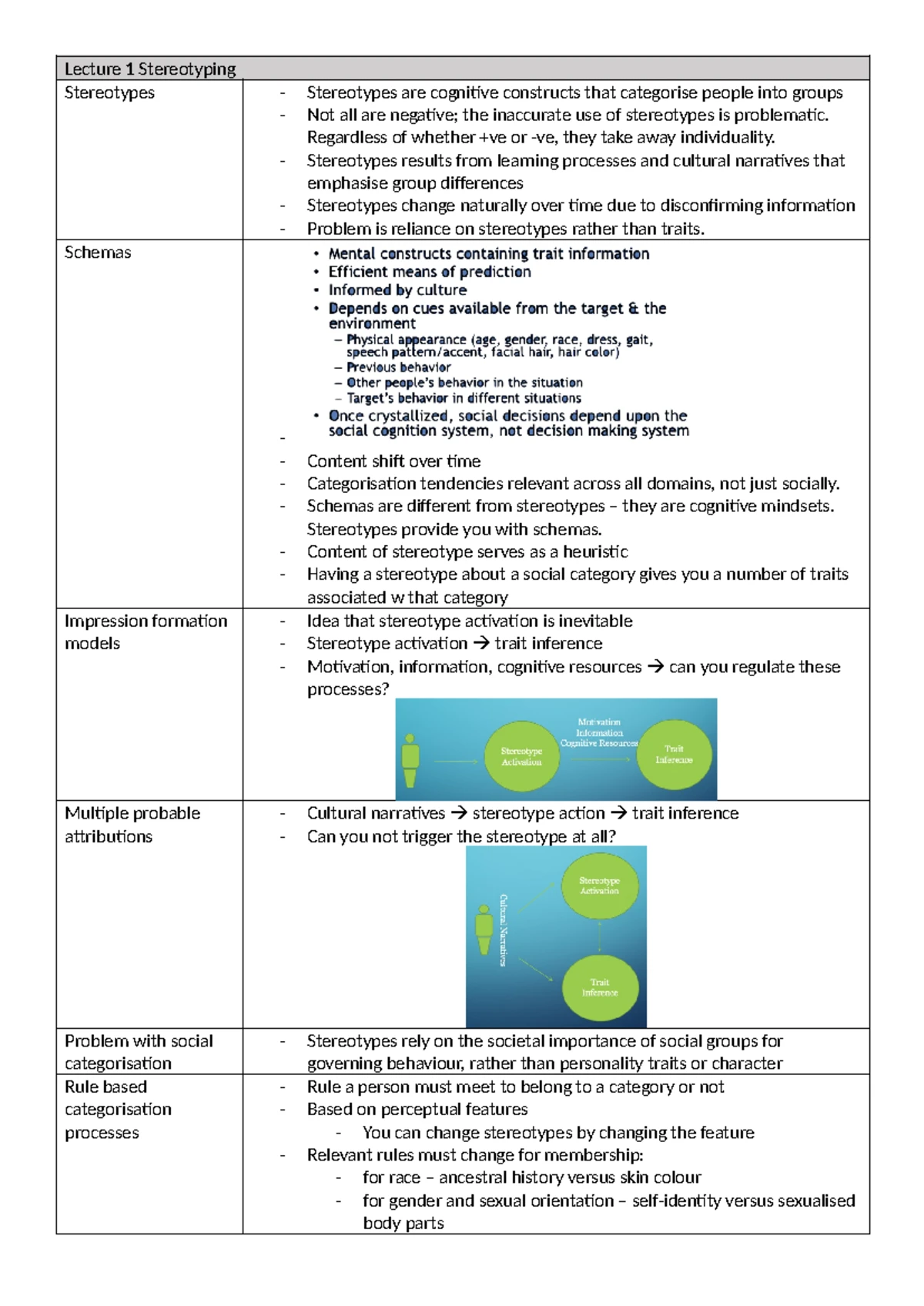 Cognitive Processes Behind Stereotypes: Lecture Notes - Studocu