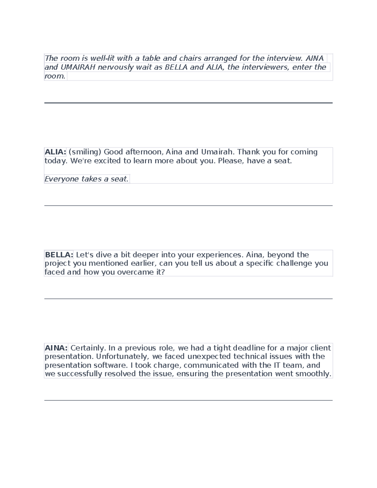Scripts - FIN: Interview Dialogues and Problem-Solving Strategies - Studocu