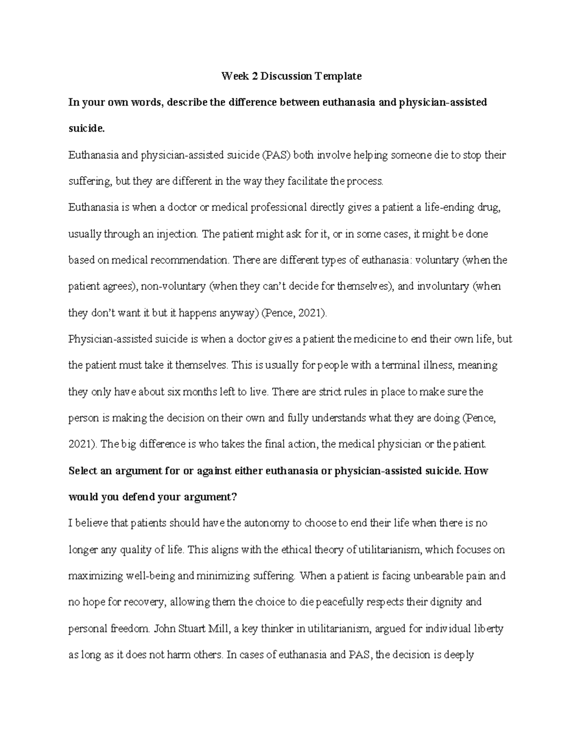 PHIL 434 Week 2 Discussion - Week 2 Discussion Template In your own ...