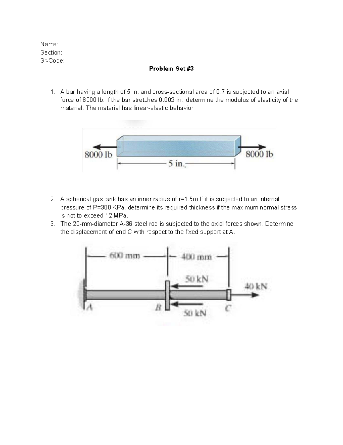 Pset3 - MDB: Modulus of Elasticity & Stress Analysis Problems - Studocu
