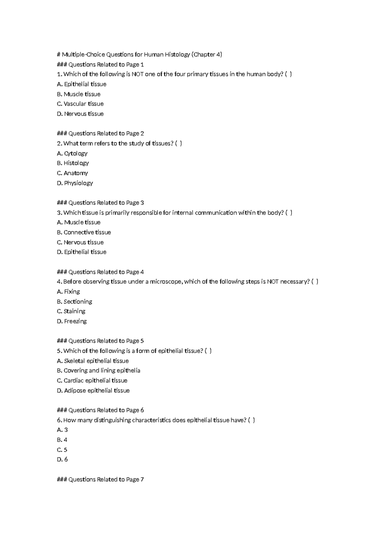 Human Histology Questions and Answers (C4 Chapter 4) - Studocu