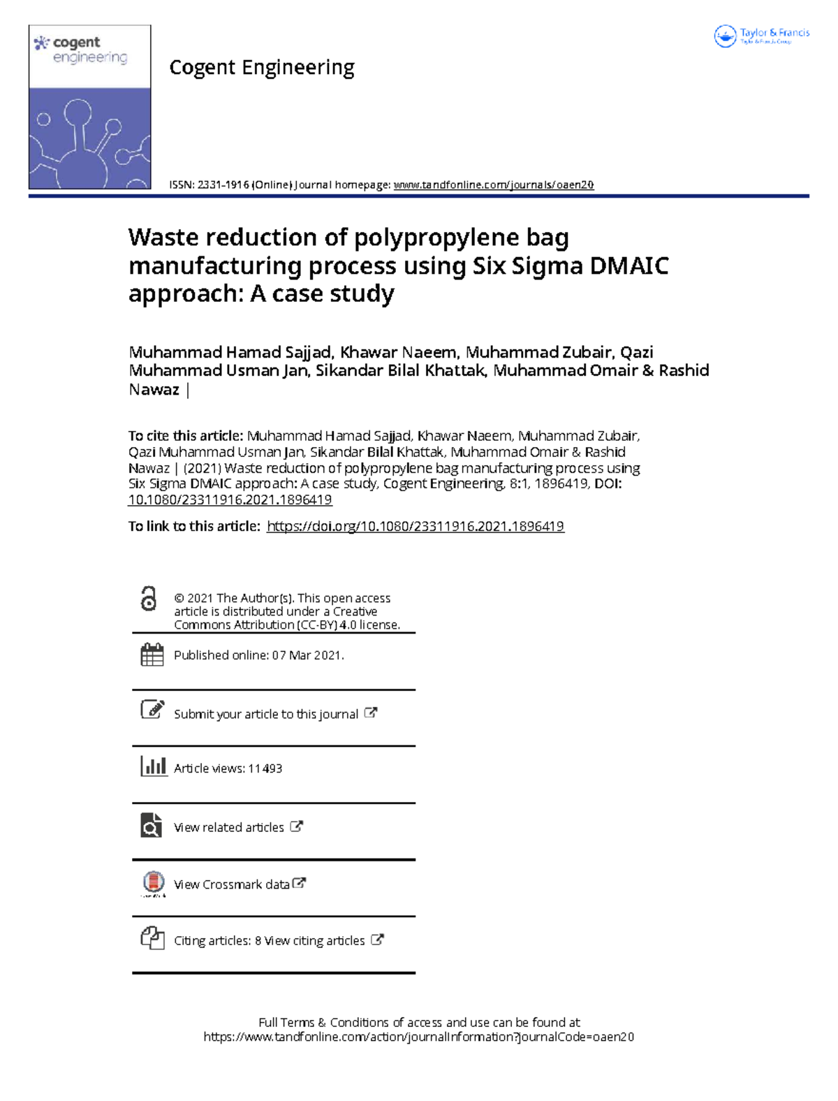 Waste Reduction in Polypropylene Bag Manufacturing: A Six Sigma DMAIC ...