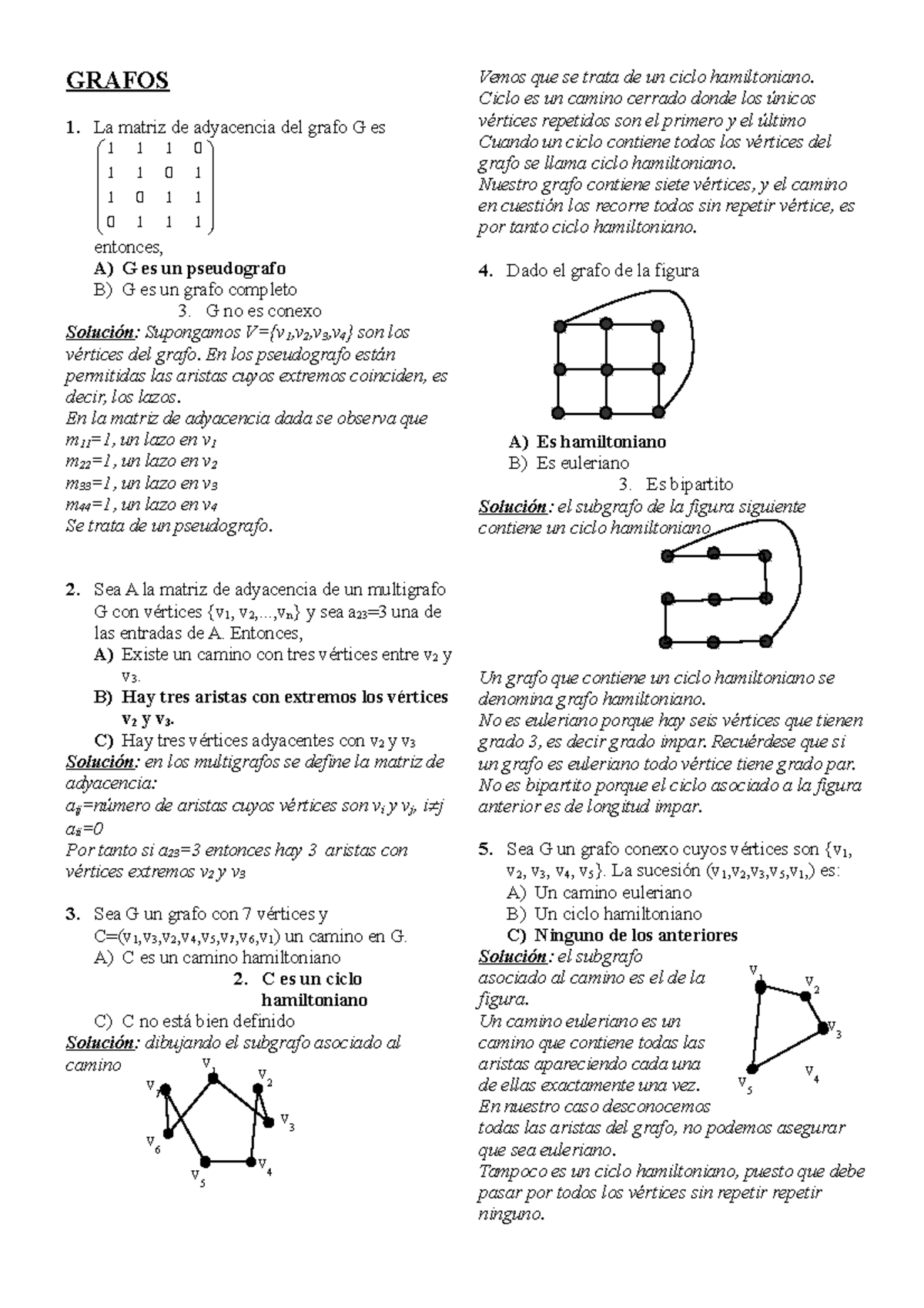 CI-3621 Problemas Resueltos sobre Grafos y Matrices de Adyacencia - Document Preview