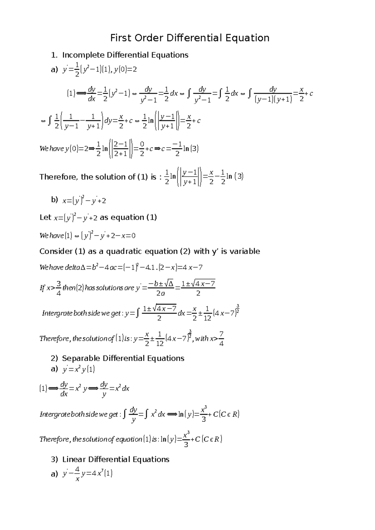 First Order Differential Equation - First Order Differential Equation ...