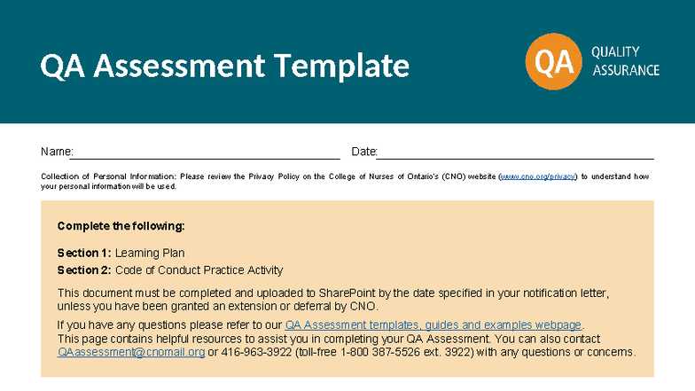 CNO QA Assessment Template: Learning Plan & Code of Conduct 2023 - Studocu