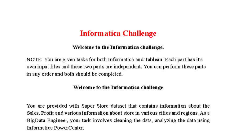 Informatica Challenge: Data Cleaning & Analysis Tasks - Studocu