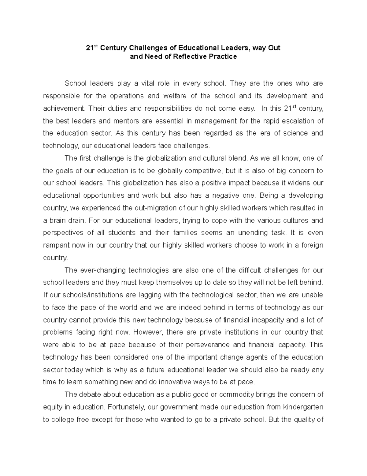 21st Century Challenges for Educational Leaders: A Reflection on Needs ...