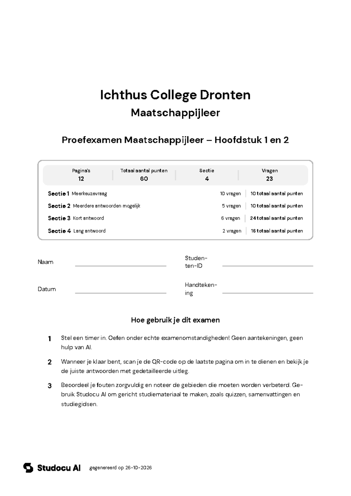 Proefexamen Maatschappijleer – Hoofdstuk 1 en 2 - Studeersnel