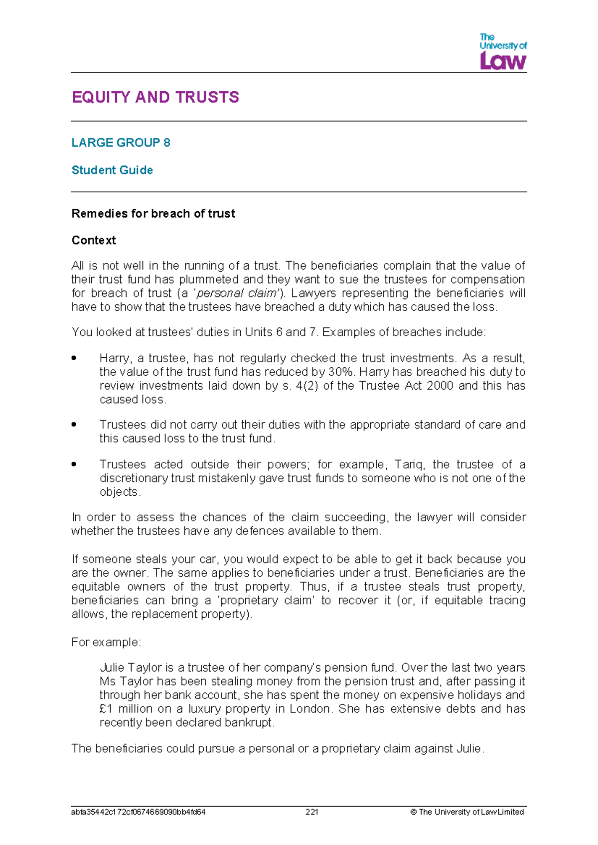 Equity and Trusts Remedies - Large Group 8 Study Guide - Studocu