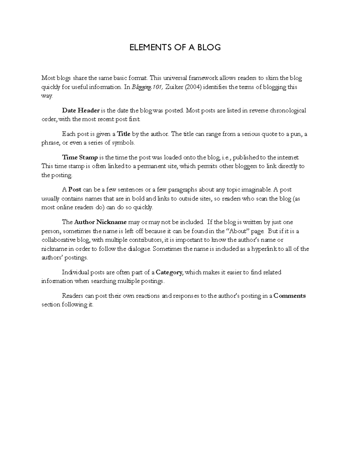 Elements of a Blog - Key Components Explained - Studocu