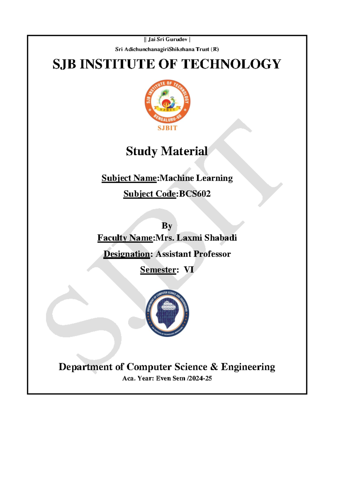 Machine Learning BCS602 Module 2 Study Notes by Laxmi Shabadi - Studocu