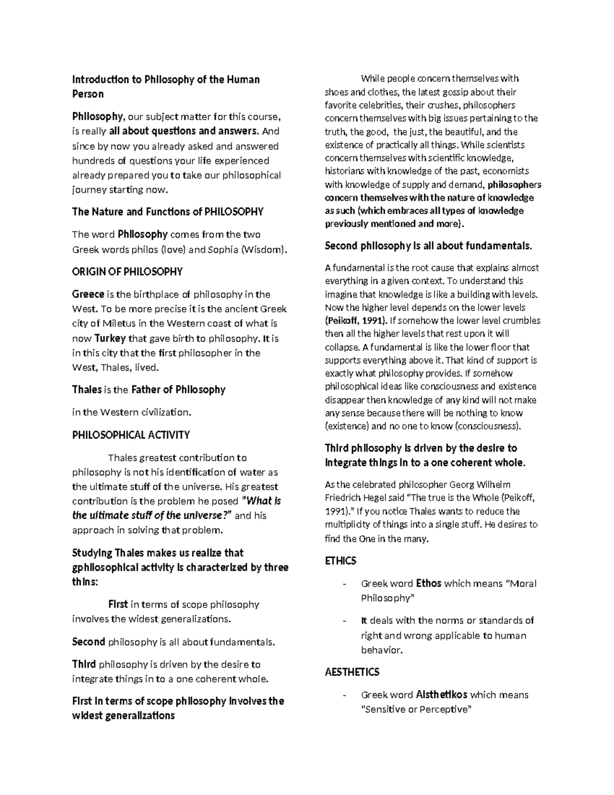 Intro to Philosophy of the Human Person (Philo Module) - Studocu