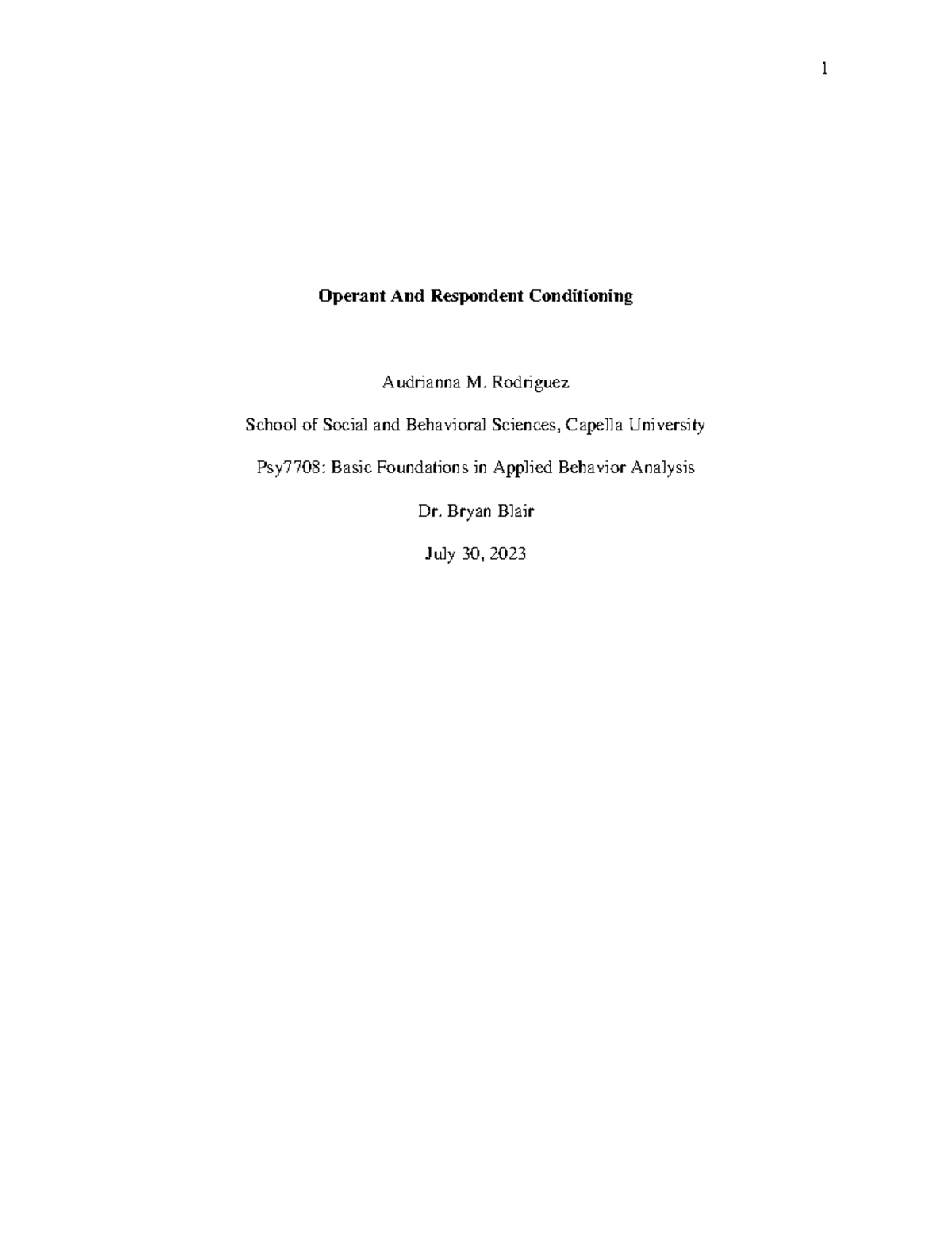 Psy7708 u03a1 - This was week 3 assignment 1 - Operant And Respondent ...