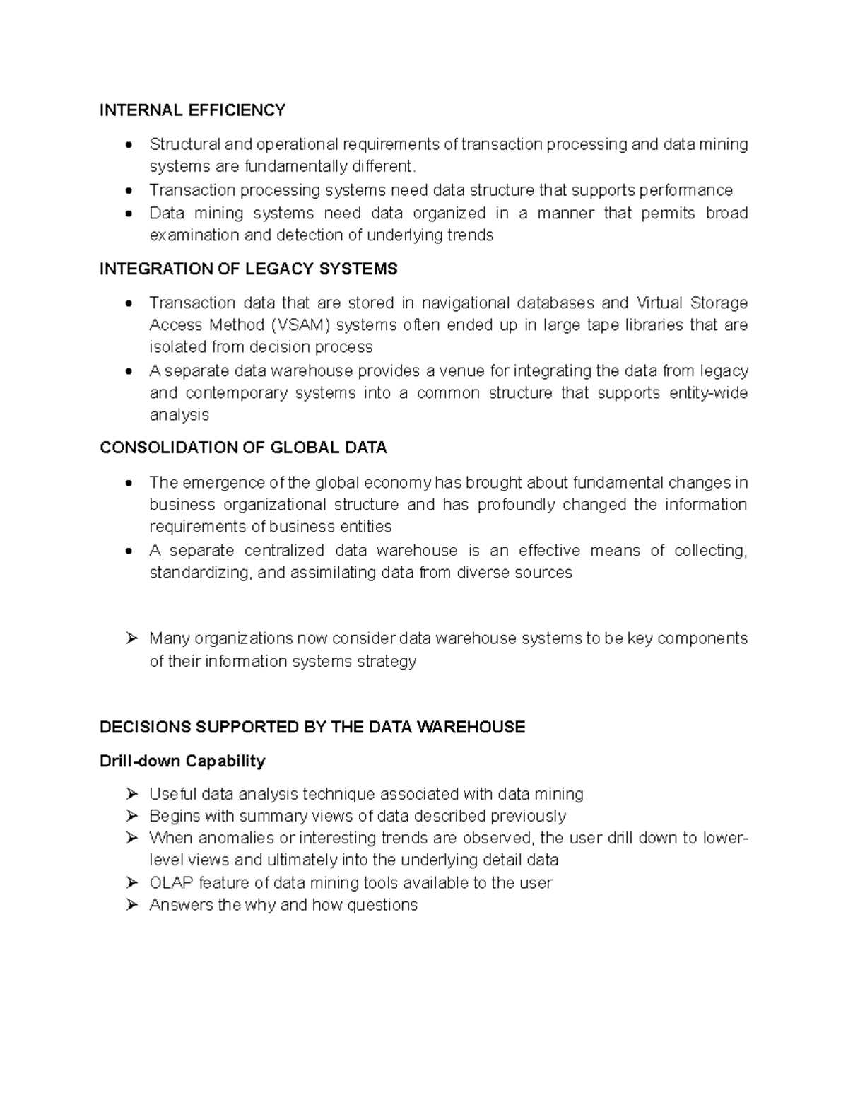 Chapter 11: Internal Efficiency and Data Warehouse Integration - Studocu