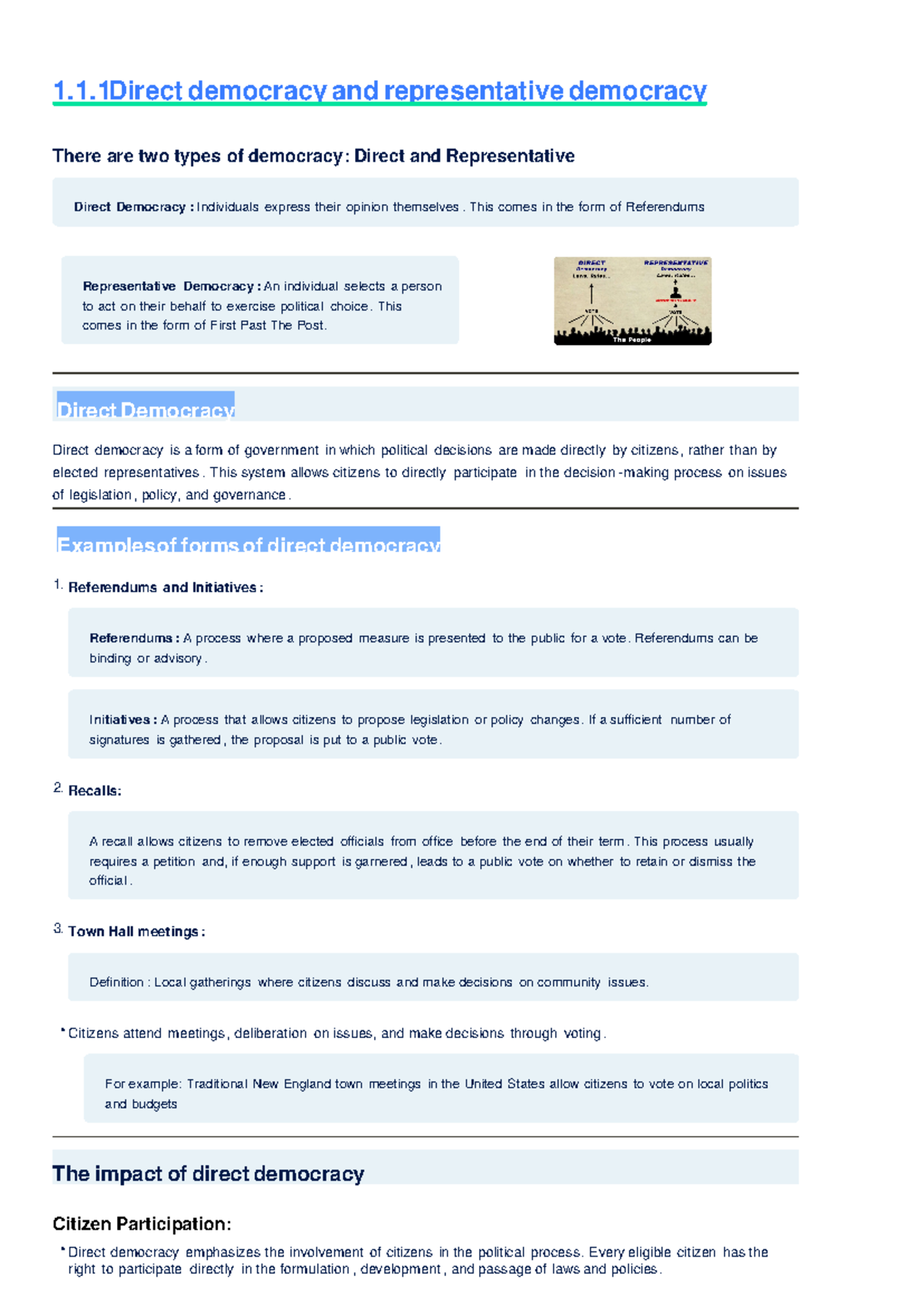 1.1.1 Direct democracy and representative democracy - 1.1 democracy and ...