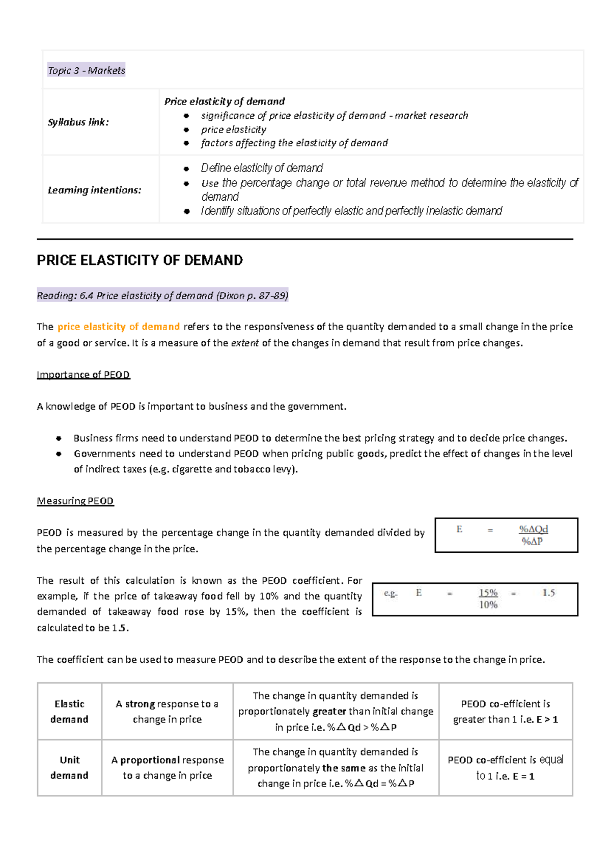 Price Elasticity of Demand Overview and Applications (ECO 101) - Studocu