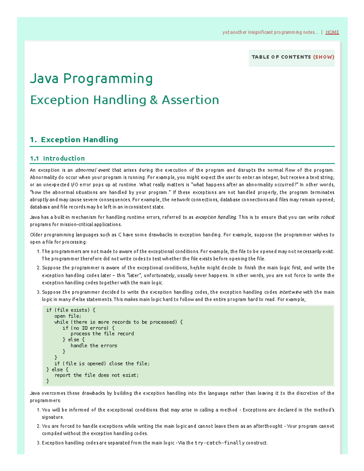 Exception Handling & Assertion in Java (CS101: Lecture Notes) - Studocu