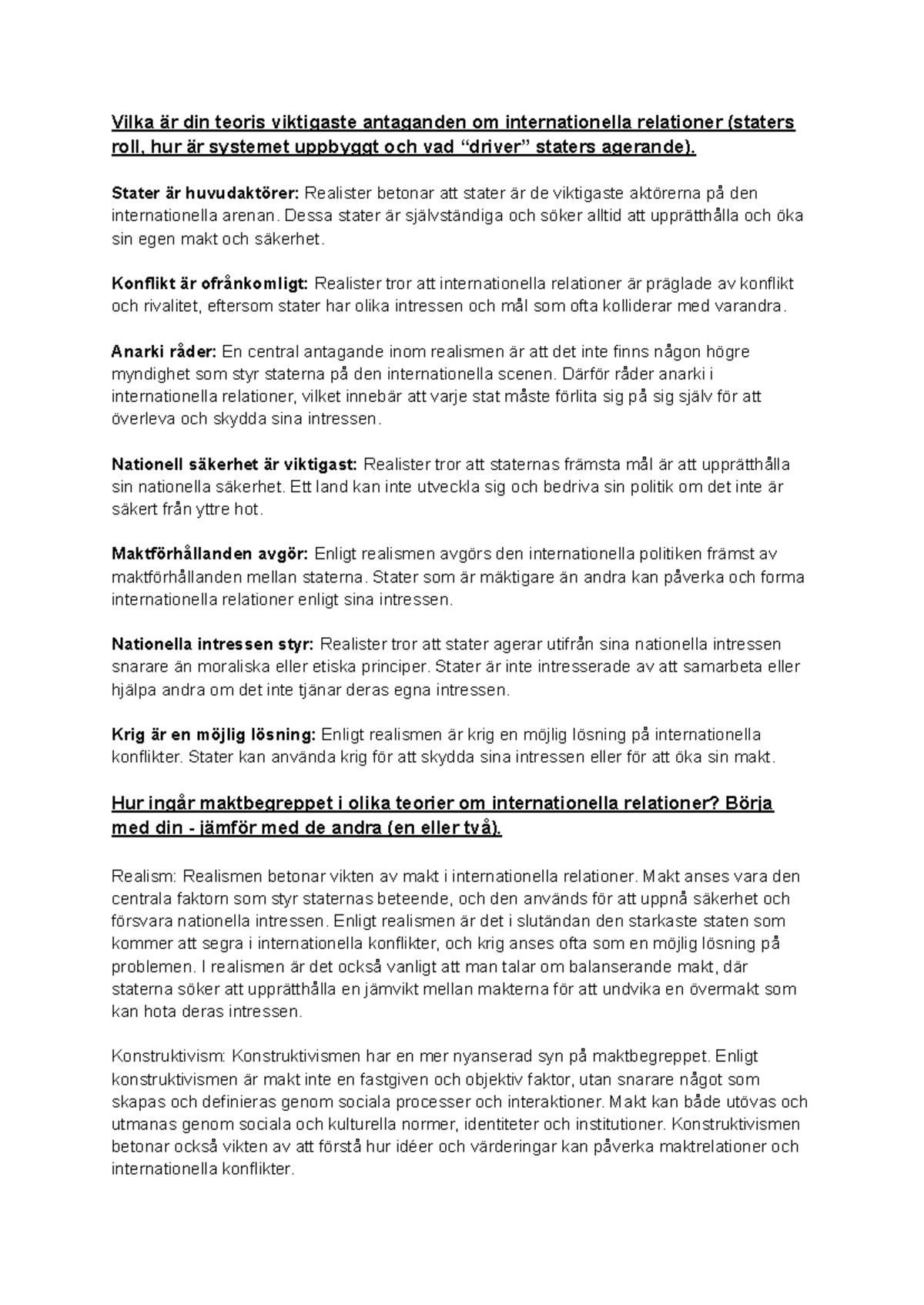 Realism - Internationella relationer gymnasium - Vilka är din teoris ...