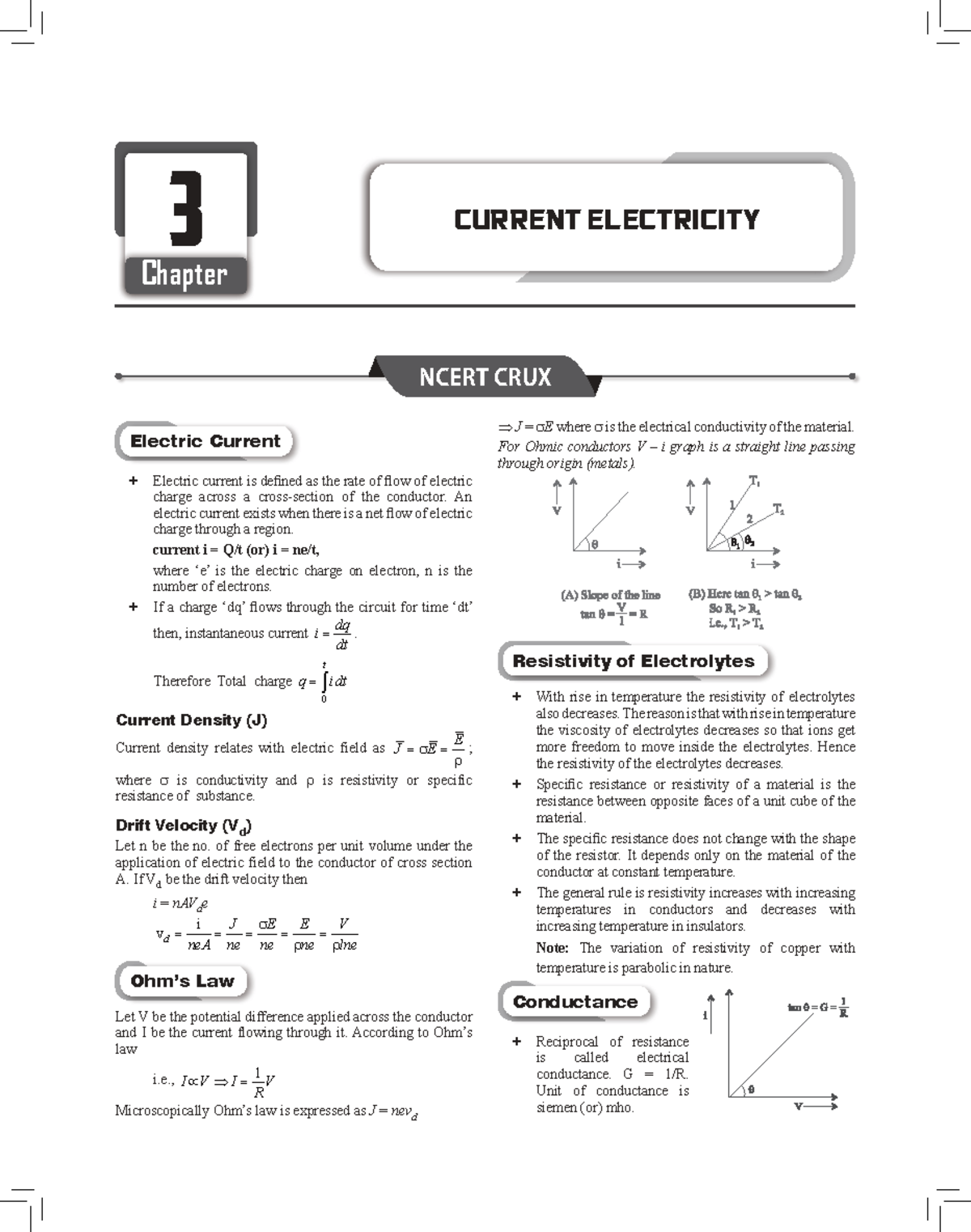 03 Current Electricity Chapter NCERT Crux Notes for CUET PW 2 - Studocu