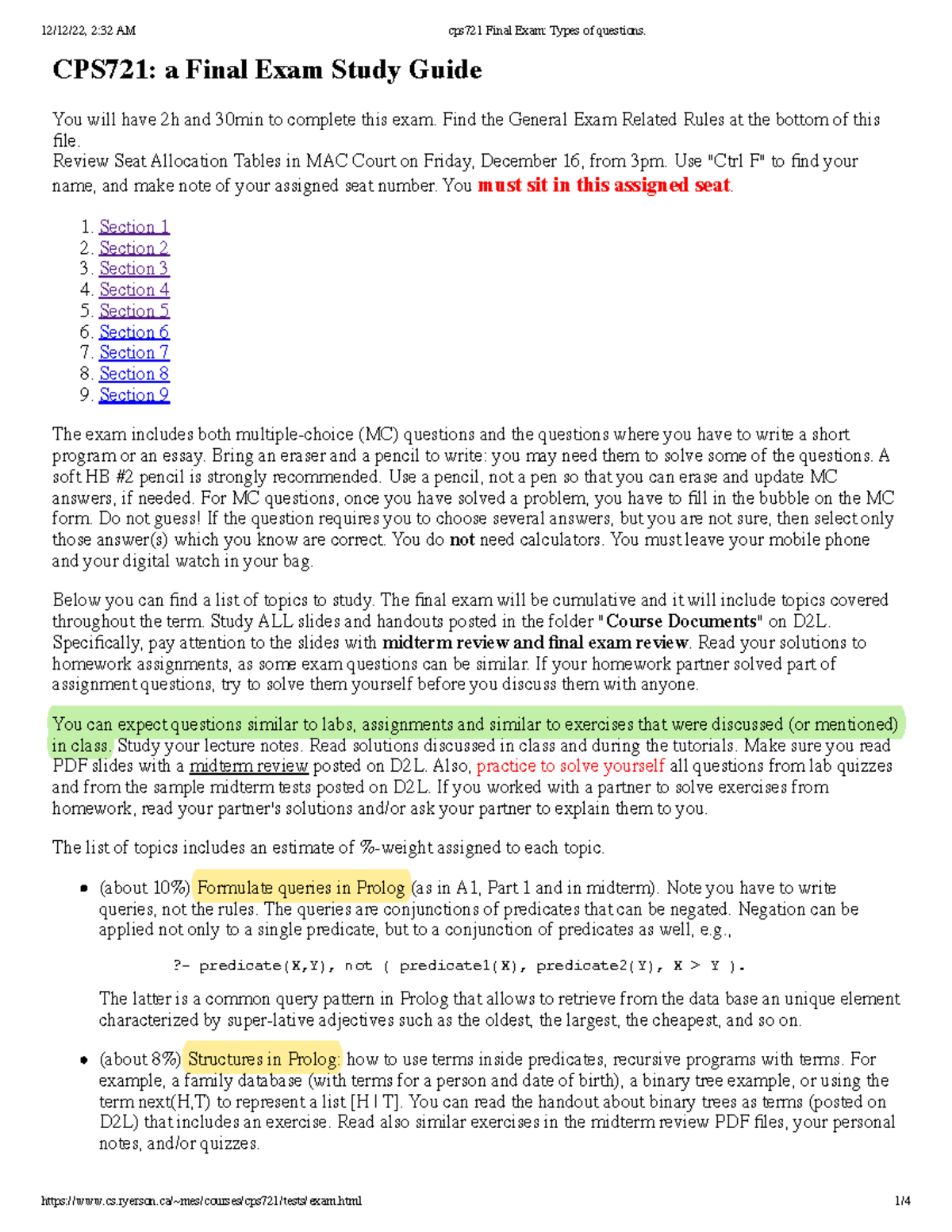 CPS721 Final Exam Study Guide: Key Topics & Guidelines - Studocu