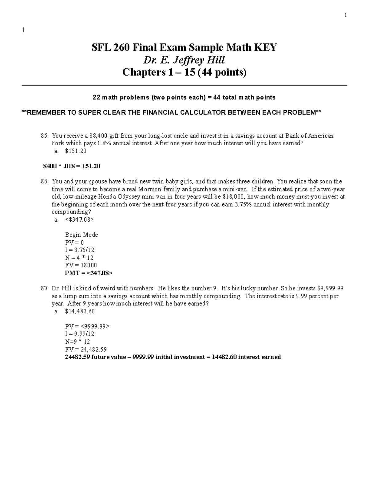 SFL 260 Final Exam Sample Math Questions and Solutions - Studocu