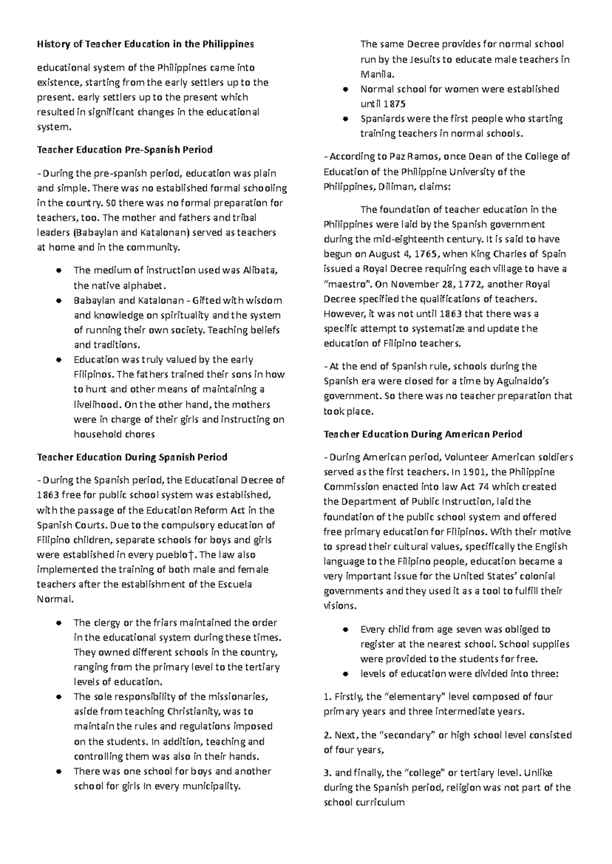 PROF ED 2 Lecture Notes: History of Teacher Education in the PH - Studocu