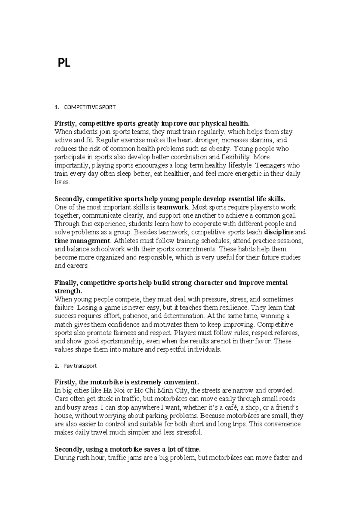 PL 1. The Impact of Competitive Sports on Youth Development - Studocu
