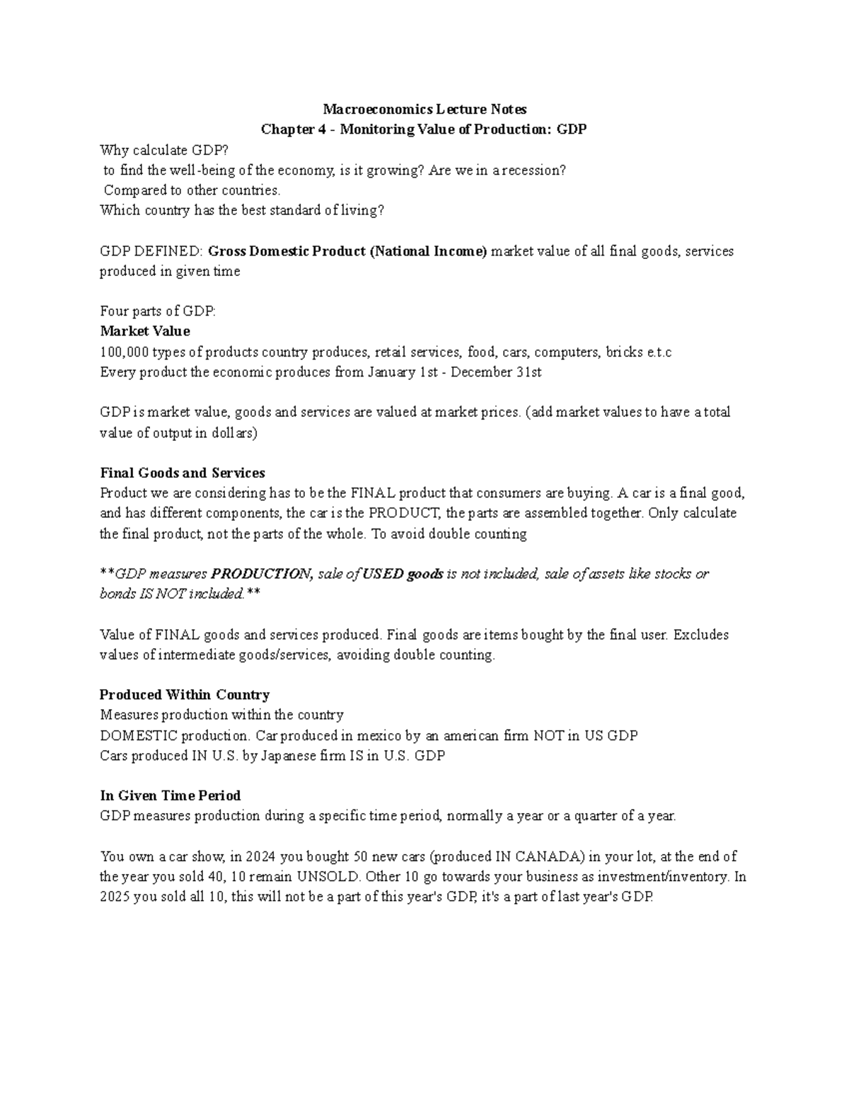 Chapter 4: Macroeconomics GDP Overview and Key Concepts Notes - Studocu