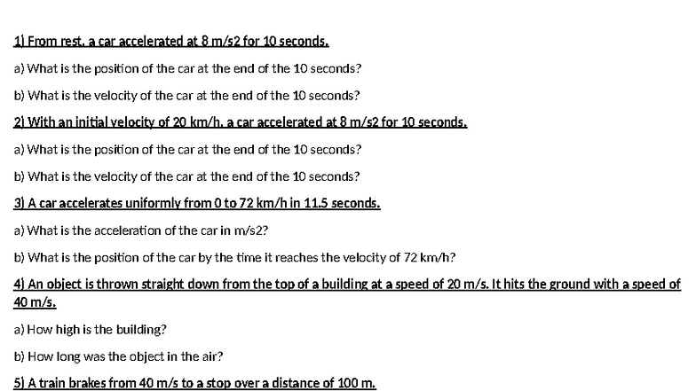 Physics 101: Kinematics Problems and Solutions - Studocu