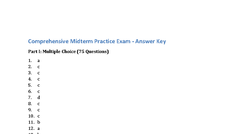 Comprehensive Midterm Practice Exam 3 Answer Key: MCQ Solutions - Studocu