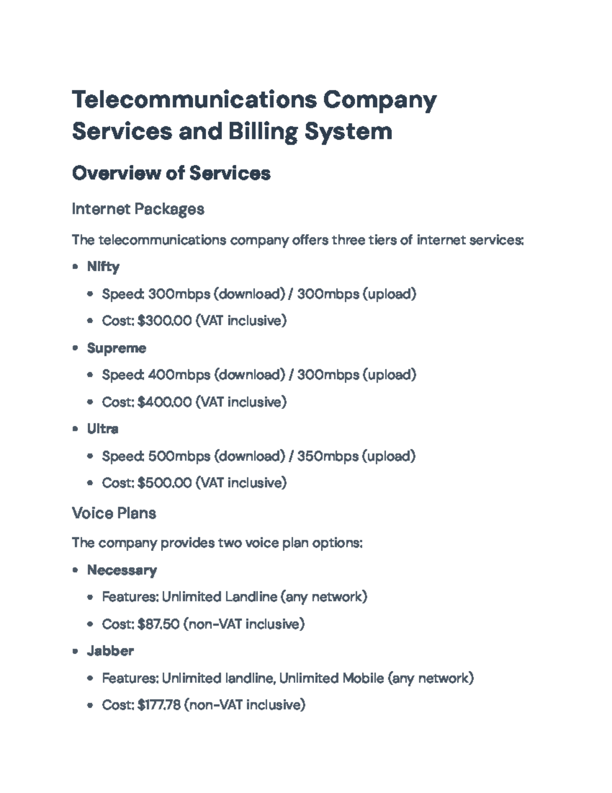Telecommunications Billing System Overview and Customer Data Management ...
