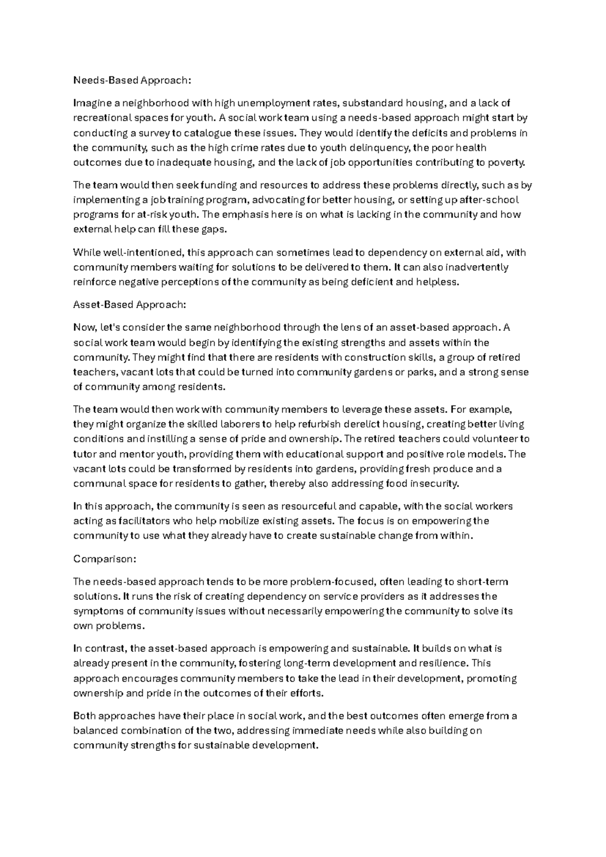 SW 401: Comparison of Needs-Based vs. Asset-Based Approaches in Social ...