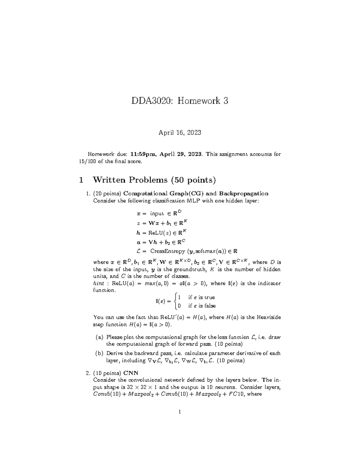 DDA3020: Homework 3 - Computational Graphs, CNNs, and Decision Trees ...