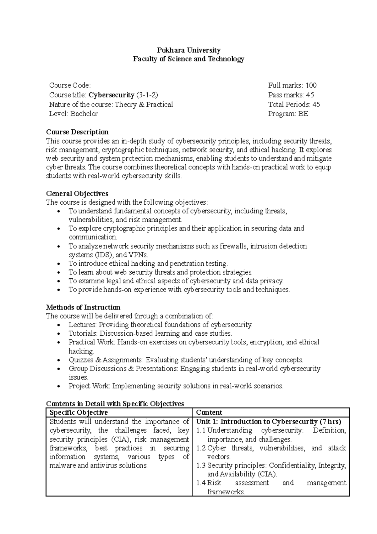 Syllabus - Cyber Security (Course Code: BE) - Studocu