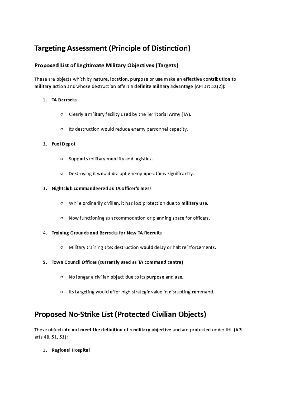 IHL Classwork Wk 7: Targeting Assessment & Military Objectives Analysis ...