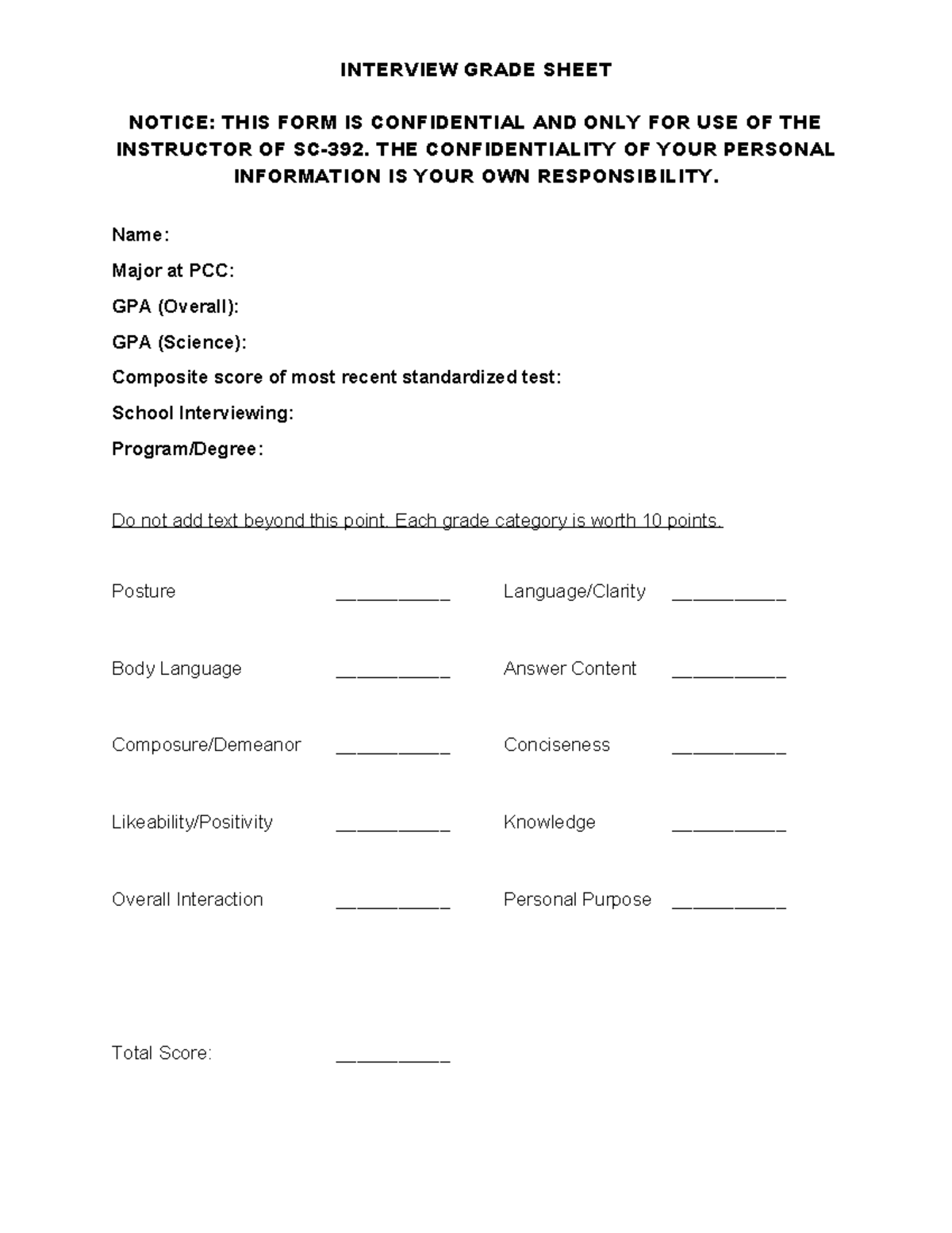 Interview Grade Sheet 2021 - INTERVIEW GRADE SHEET NOTICE: THIS FORM IS ...
