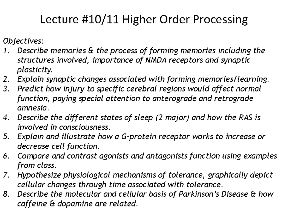Lecture #10/11: Higher Order Processing - Studocu