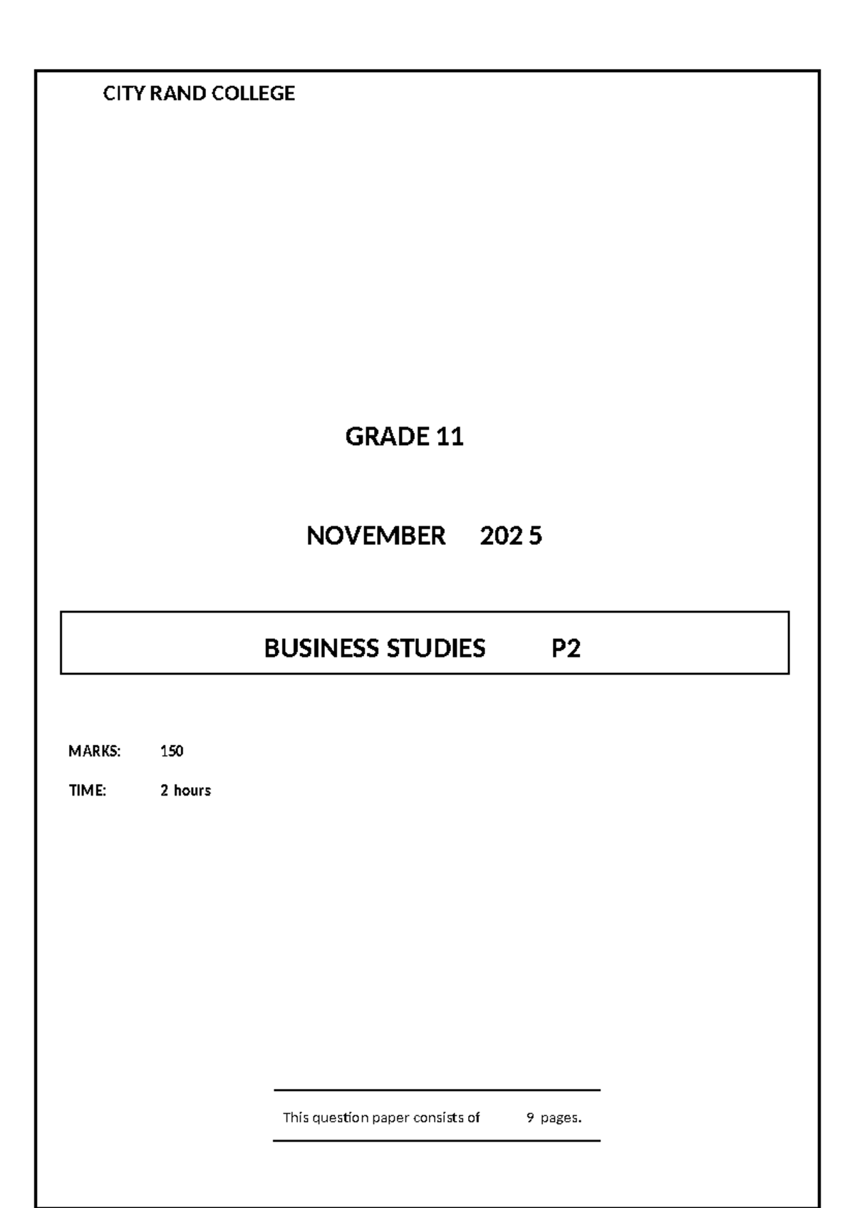EC Business Studies Grade 11 November 2025 P2 Exam Paper and Memo - Studocu