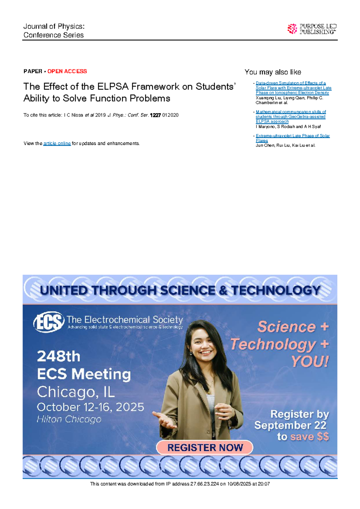 The Effect of ELPSA Framework on Function Problem Solving Skills ...