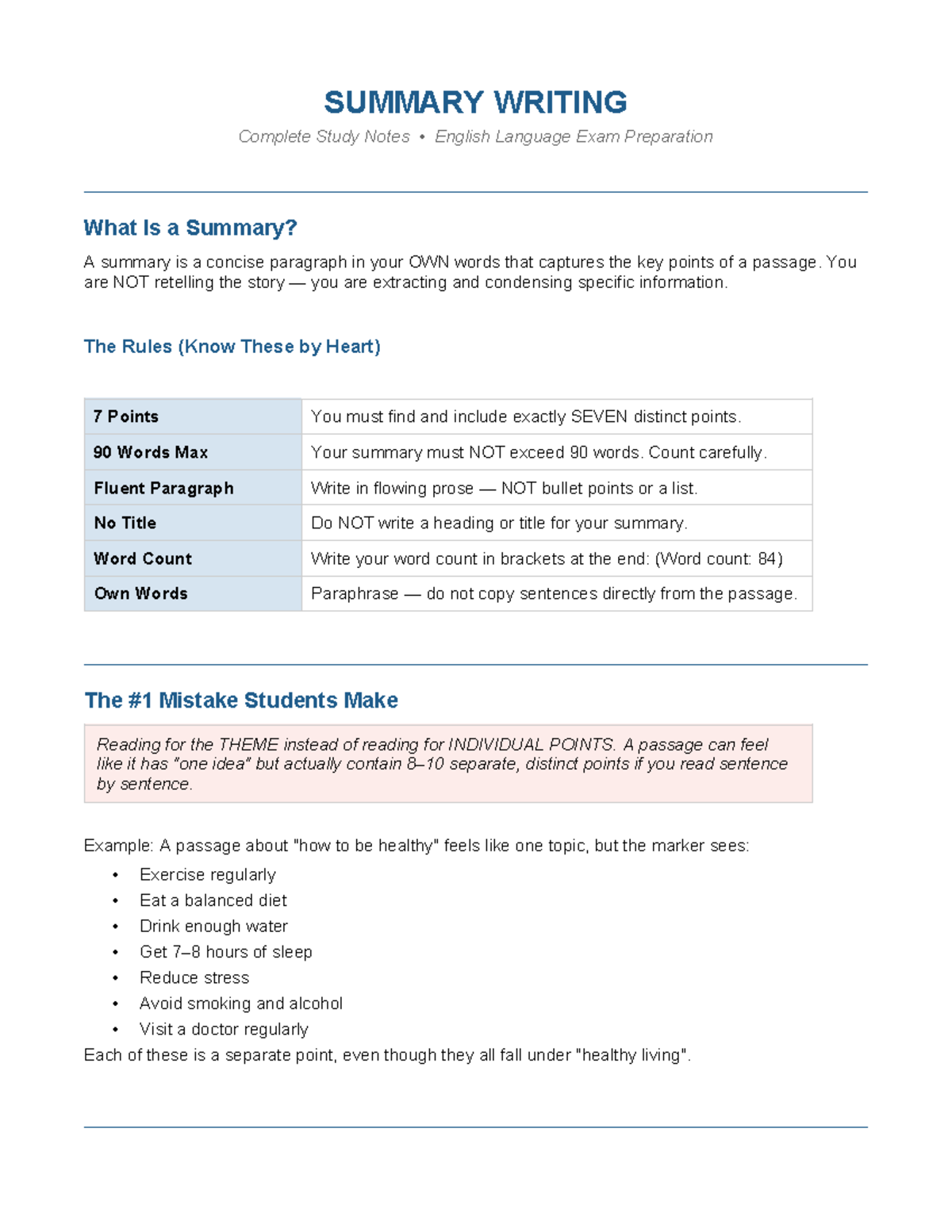 ENG101 Summary Writing Study Notes for Exam Prep - Studocu