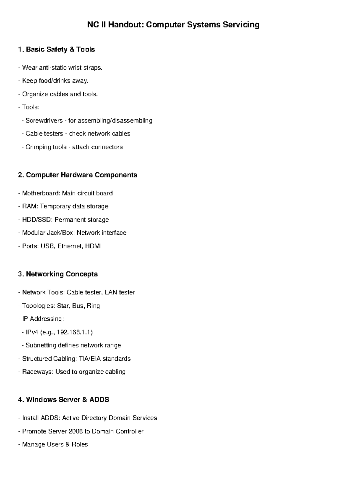 NC II Handout: CSS - Computer Systems Servicing Notes - Studocu