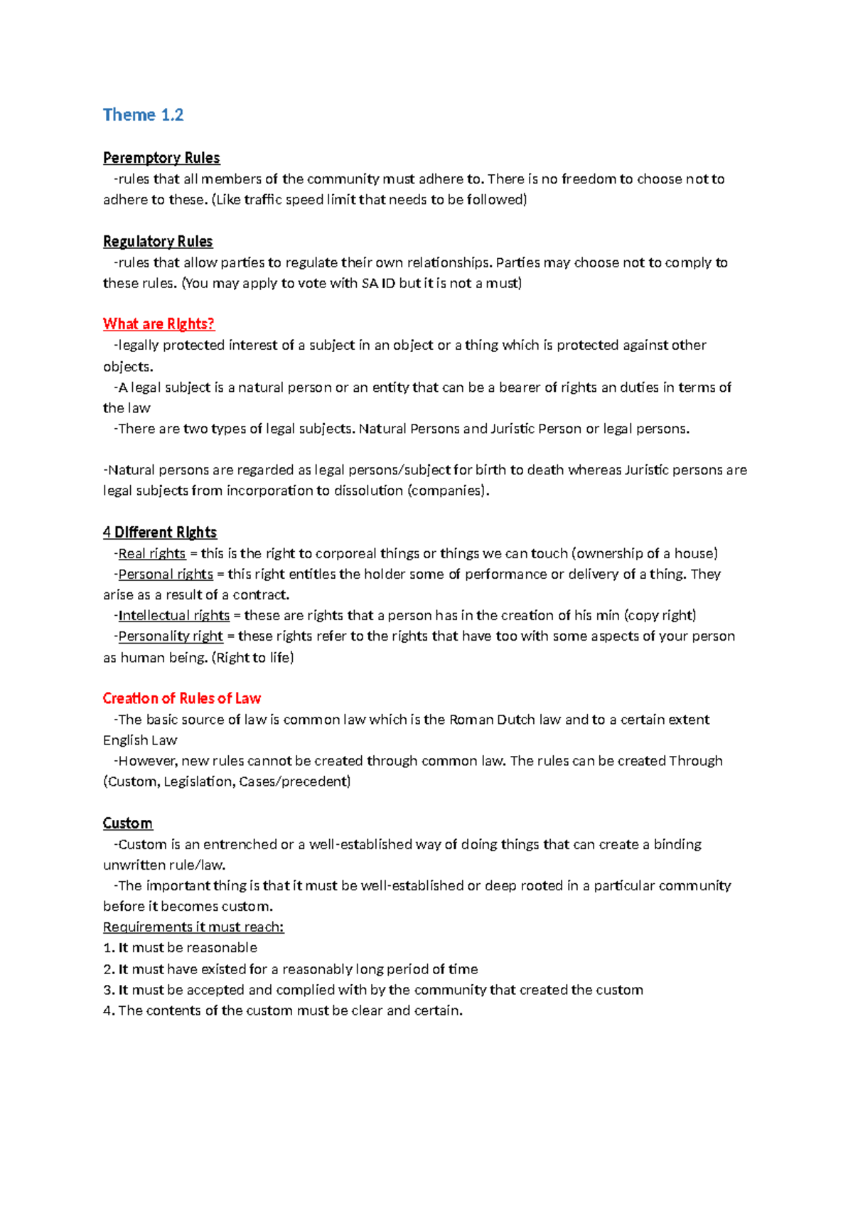 BER310 Study Unit 1 - Summary Business Law - Theme 1. Peremptory Rules ...