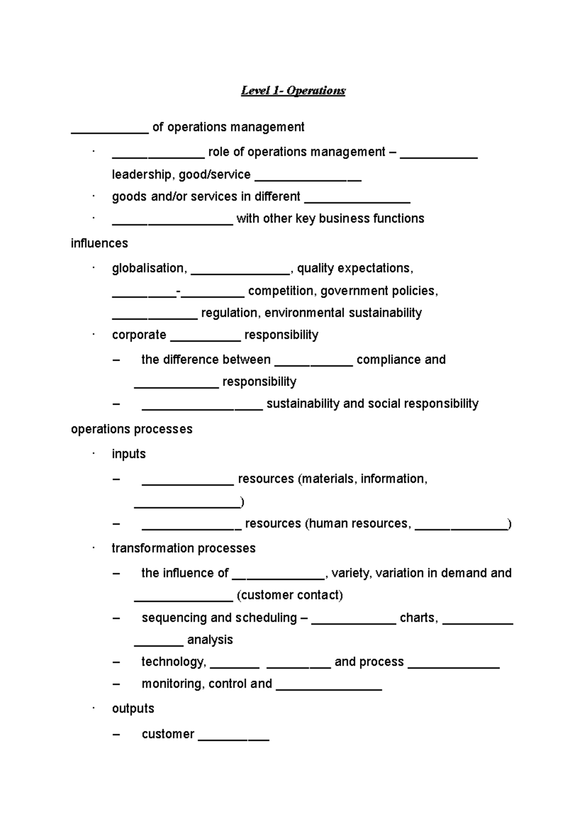 A4 Operations Management Quiz Questions and Key Themes - Studocu