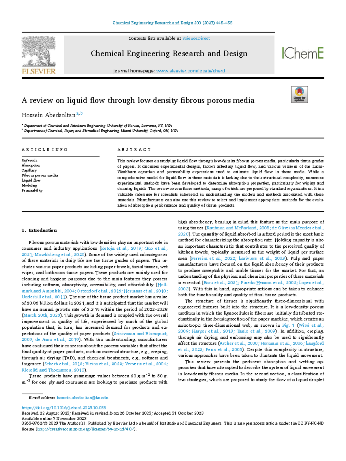 A Review on Liquid Flow Through Fibrous Porous Media (CHE 200) - Studocu