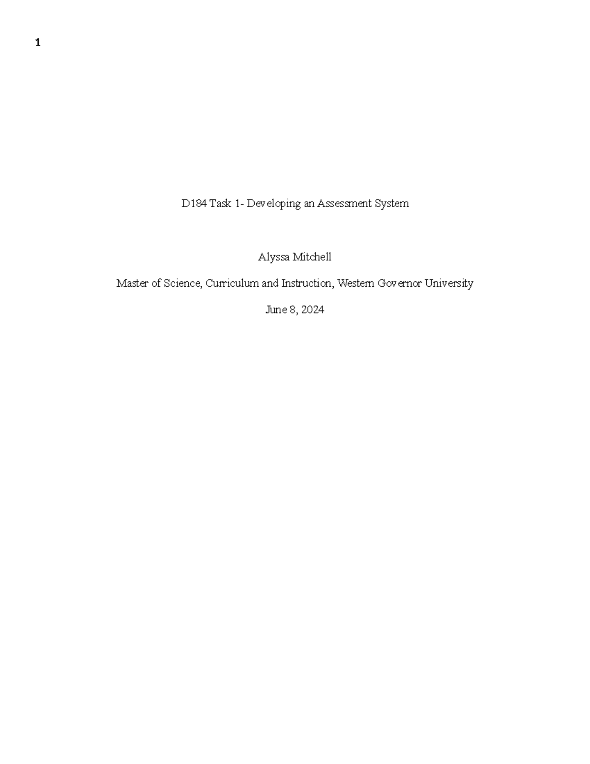 D184 Task 1: Developing an Assessment System for 1st Grade Math - Studocu